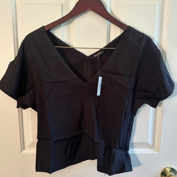 NWT MADEWELL Ruth Floral Jacquard Top Size 4 TRUE BLACK Side Zip Nice Sleeves - Picture 6 of 14